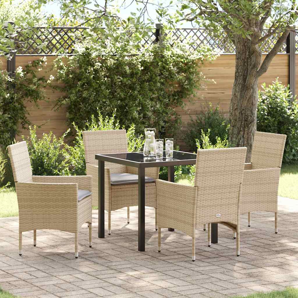 Tuin eettafelset met kussen 5 pcs Beige poly rattan – afbeelding 1