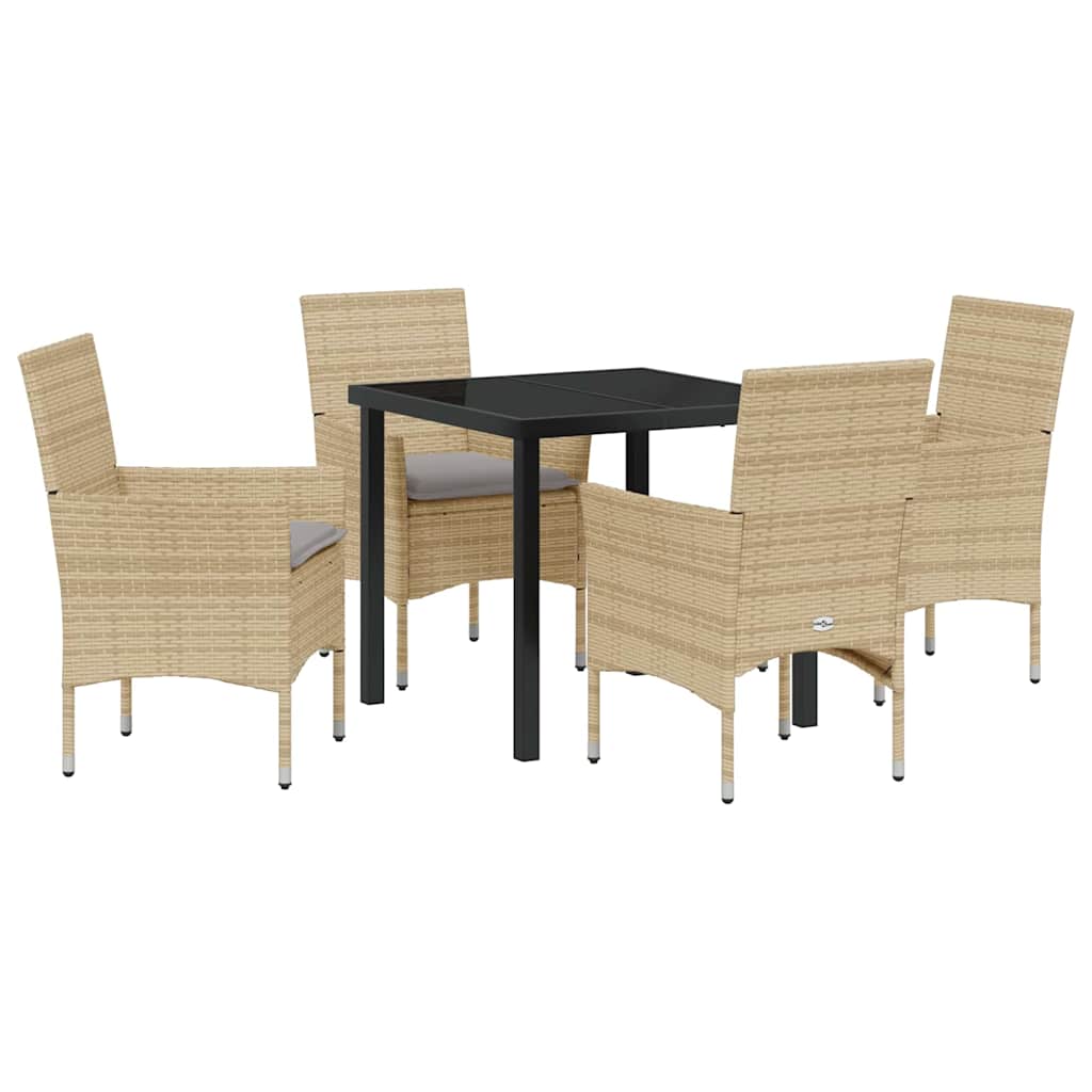 Tuin eettafelset met kussen 5 pcs Beige poly rattan – afbeelding 2