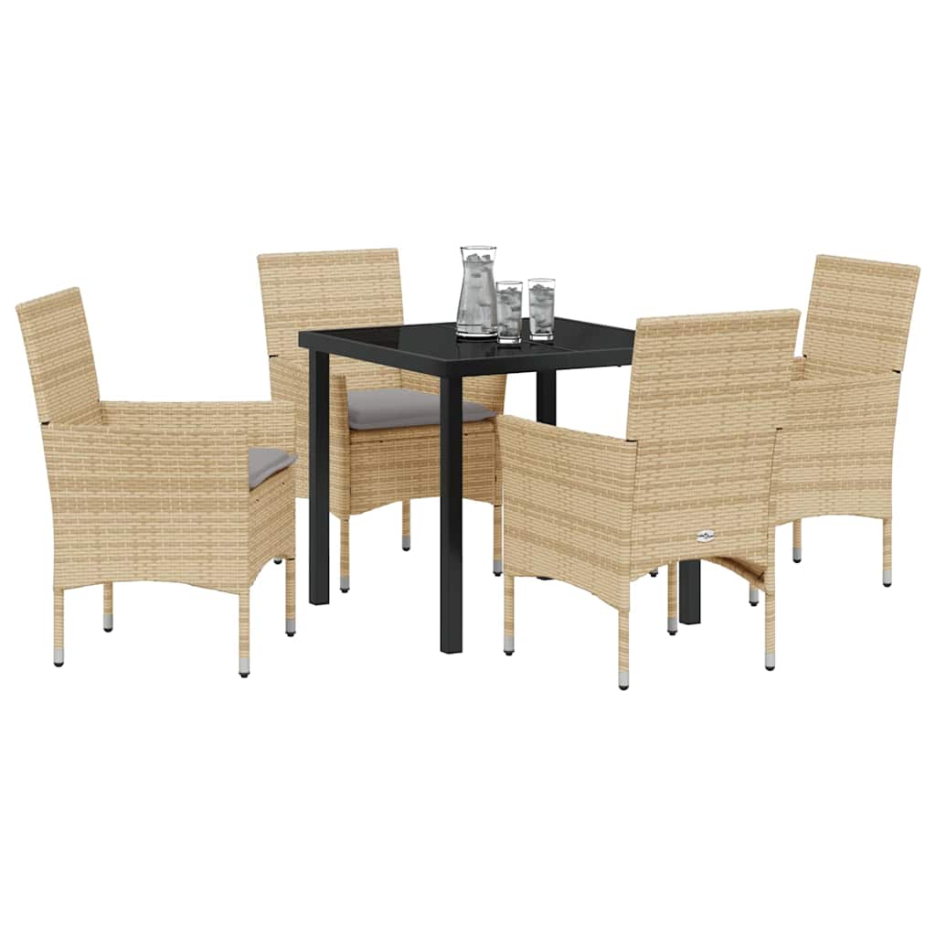 Tuin eettafelset met kussen 5 pcs Beige poly rattan – afbeelding 3