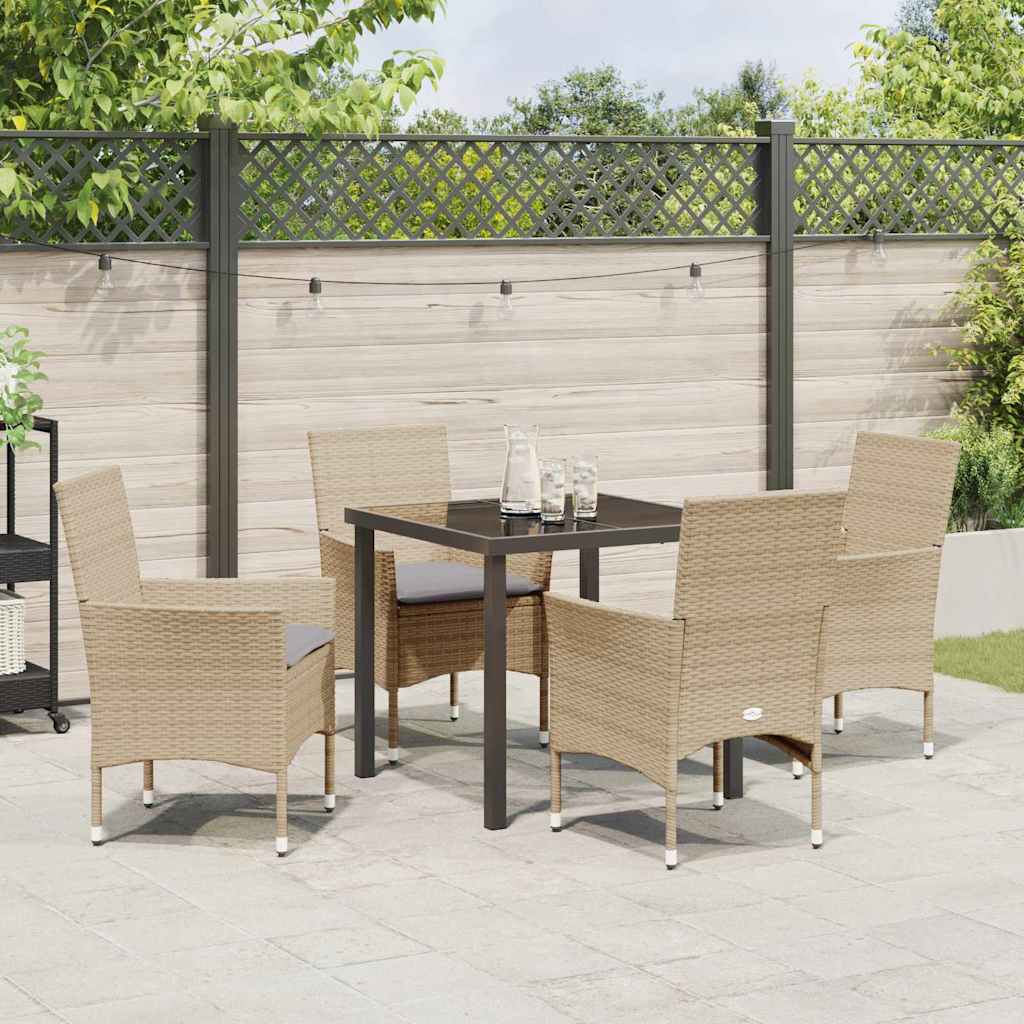 Tuin eettafelset met kussen 5 pcs Beige poly rattan – afbeelding 4