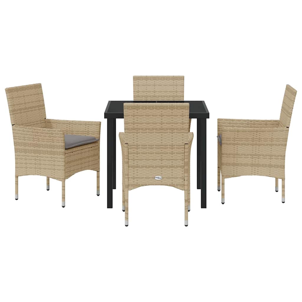 Tuin eettafelset met kussen 5 pcs Beige poly rattan – afbeelding 7