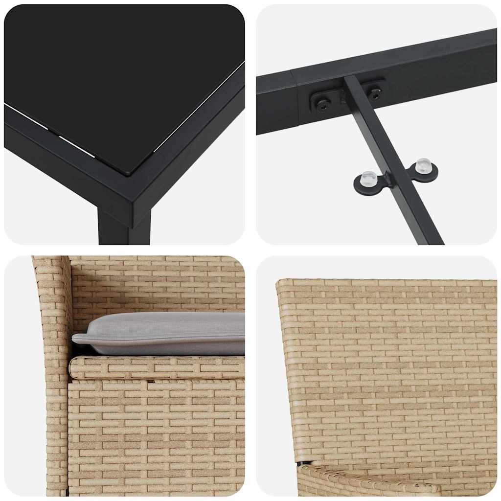 Tuin eettafelset met kussen 5 pcs Beige poly rattan – afbeelding 9