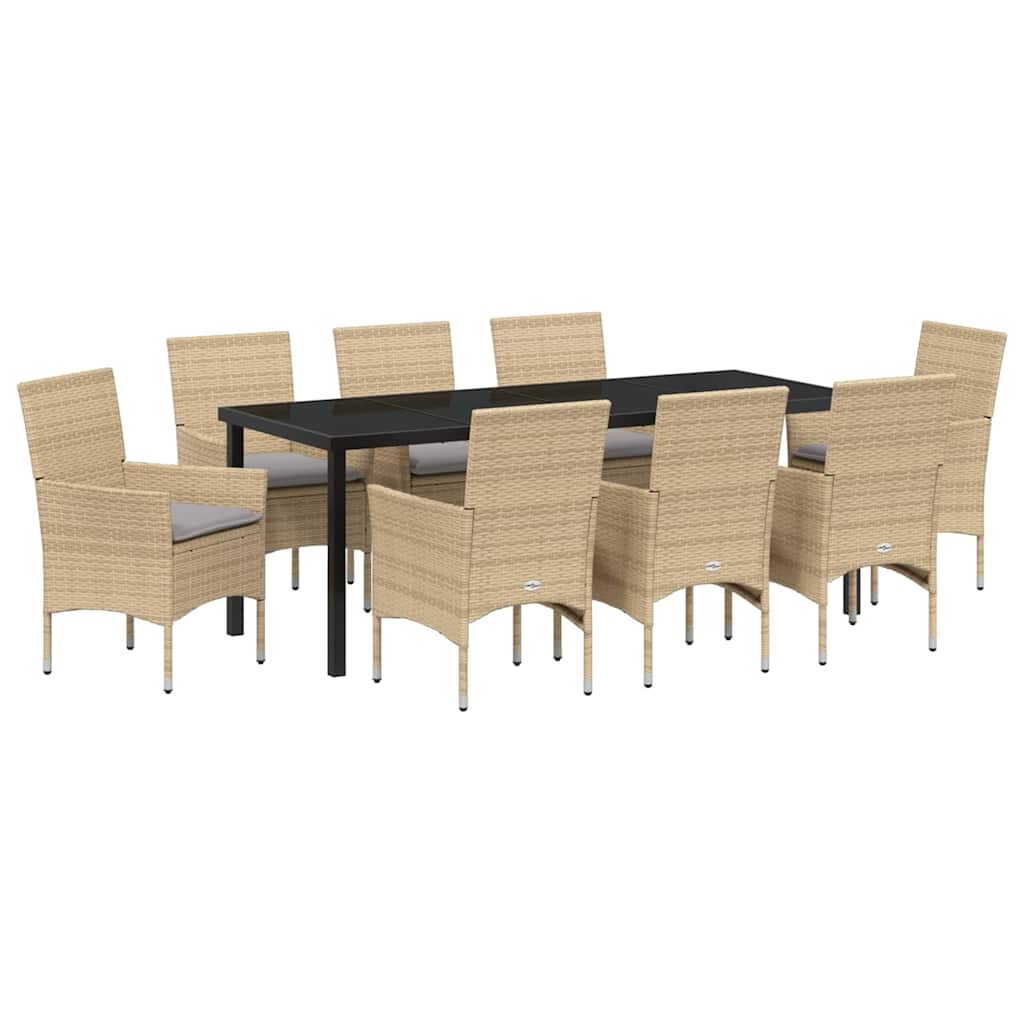 Tuin eettafelset met kussen 9 pcs Beige poly rattan – afbeelding 2