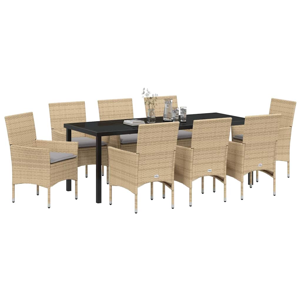 Tuin eettafelset met kussen 9 pcs Beige poly rattan – afbeelding 3