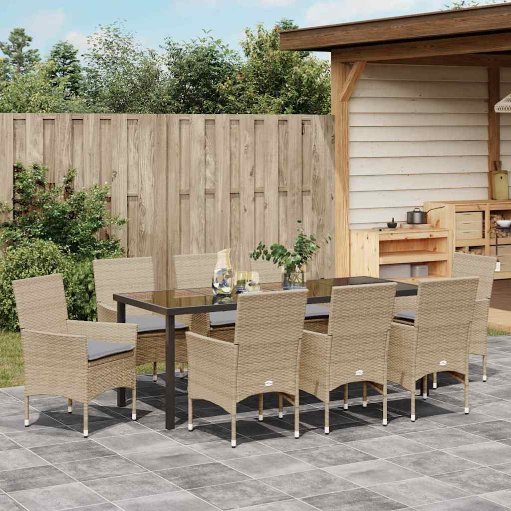 Tuin eettafelset met kussen 9 pcs Beige poly rattan – afbeelding 4