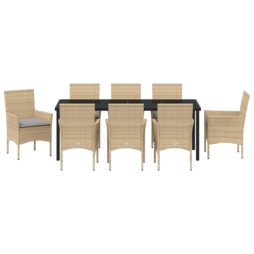 Tuin eettafelset met kussen 9 pcs Beige poly rattan – afbeelding 7