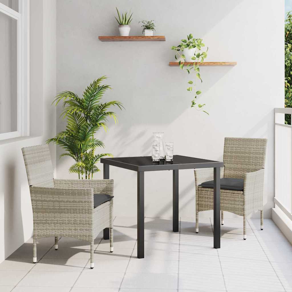 Tuin eettafelset met kussen 3 pcs Lichtgrijs poly rattan – afbeelding 1