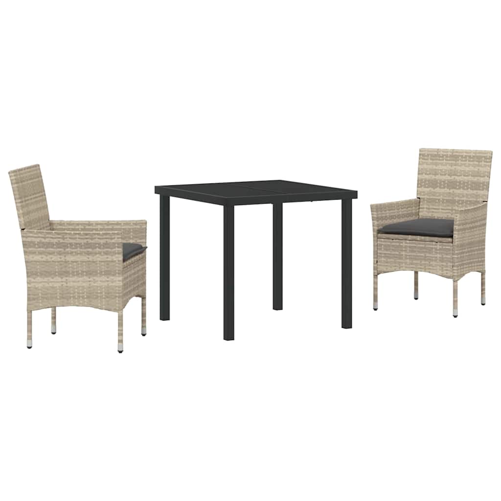 Tuin eettafelset met kussen 3 pcs Lichtgrijs poly rattan – afbeelding 2