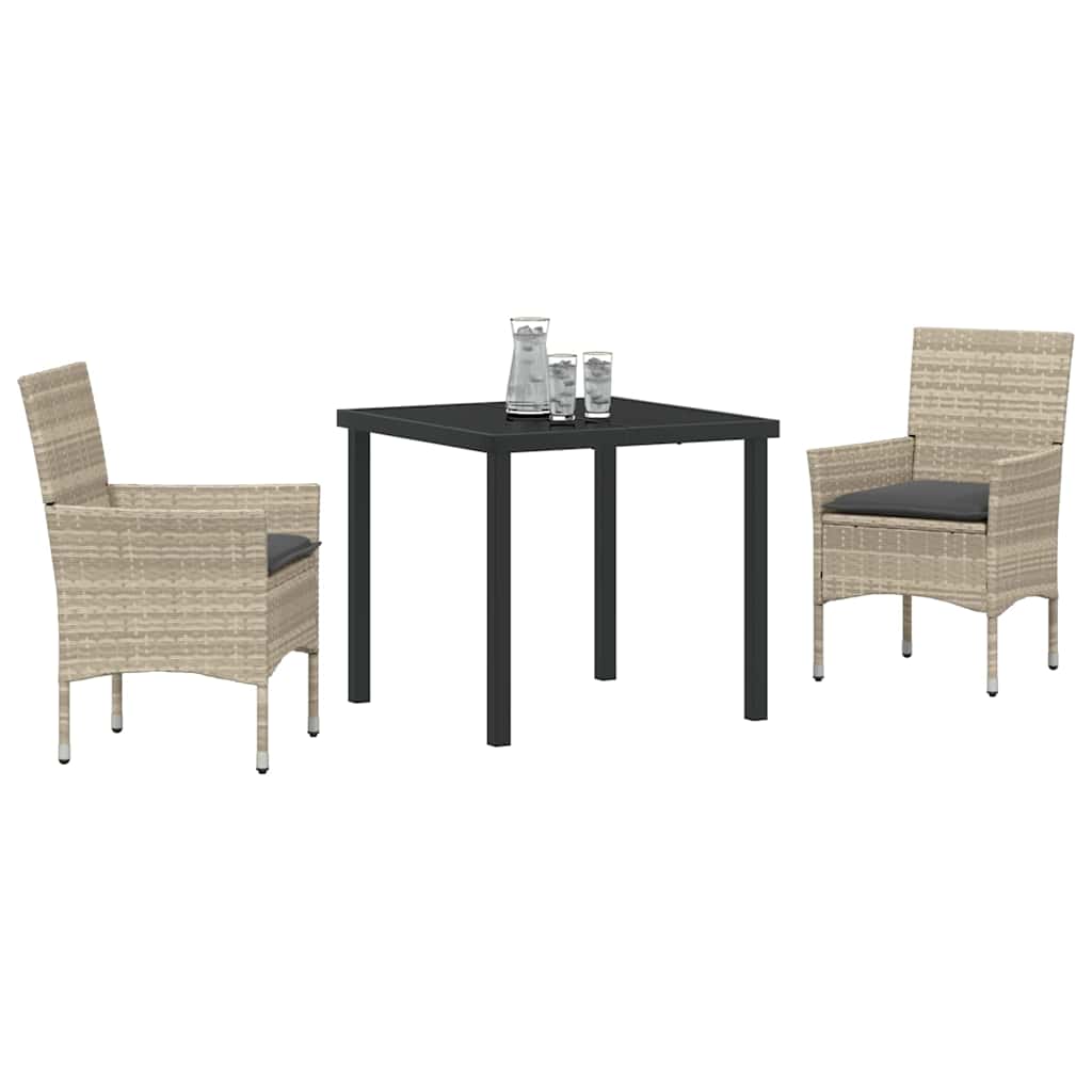 Tuin eettafelset met kussen 3 pcs Lichtgrijs poly rattan – afbeelding 3