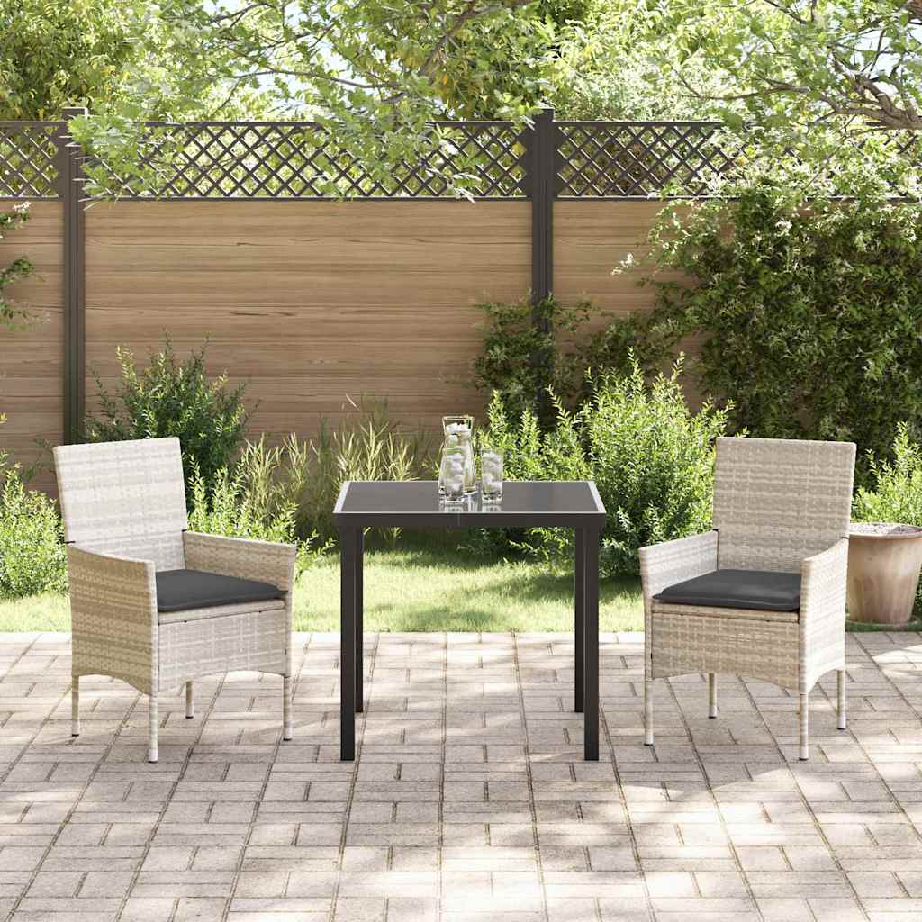 Tuin eettafelset met kussen 3 pcs Lichtgrijs poly rattan – afbeelding 4