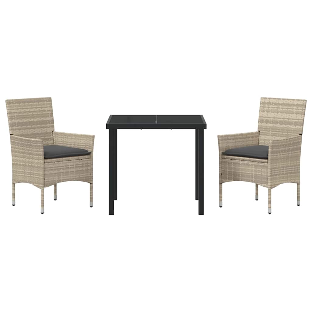 Tuin eettafelset met kussen 3 pcs Lichtgrijs poly rattan – afbeelding 7