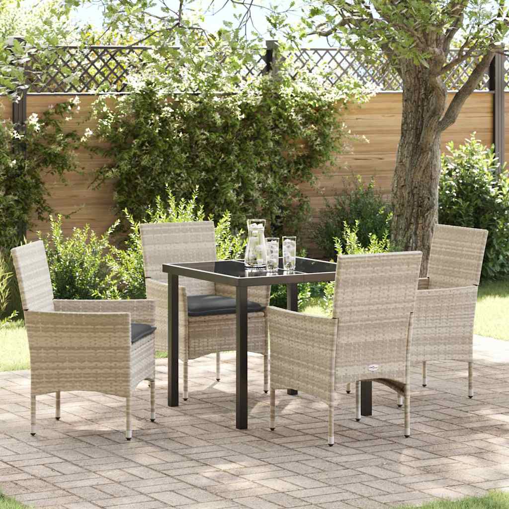 Tuin eettafelset met kussen 5 pcs Lichtgrijs poly rattan – afbeelding 1