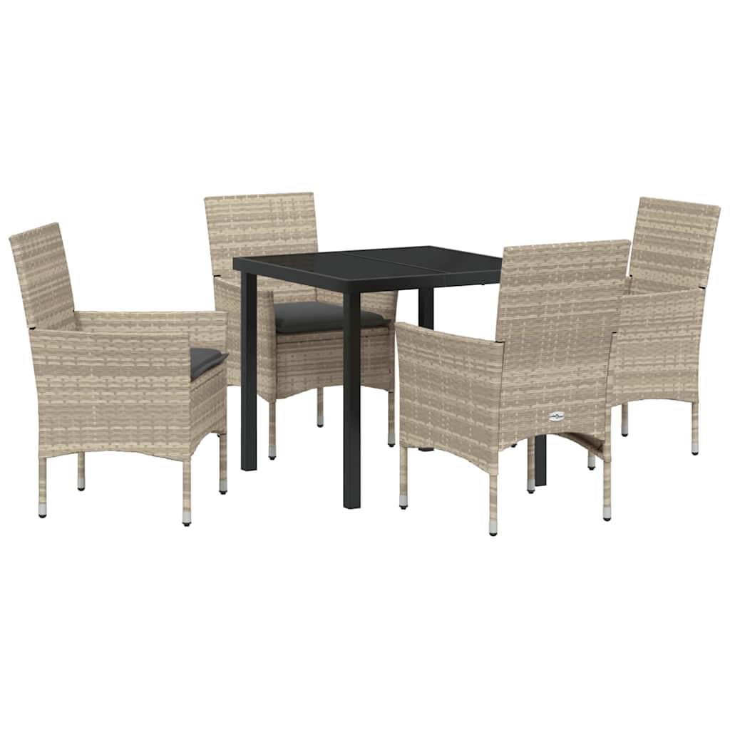 Tuin eettafelset met kussen 5 pcs Lichtgrijs poly rattan – afbeelding 2