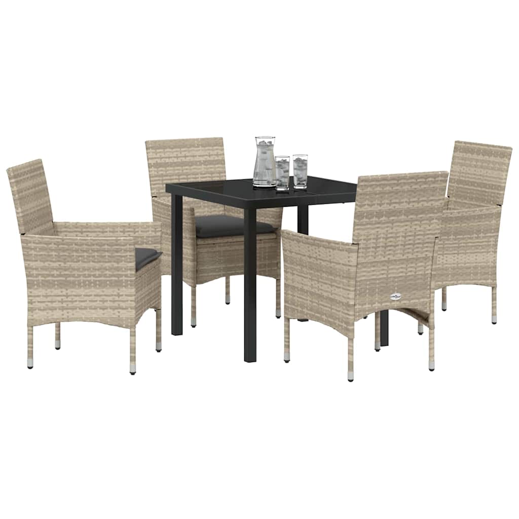 Tuin eettafelset met kussen 5 pcs Lichtgrijs poly rattan – afbeelding 3