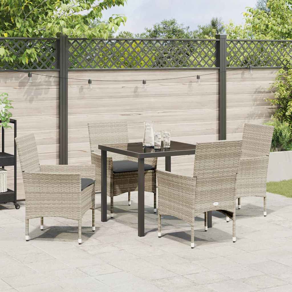 Tuin eettafelset met kussen 5 pcs Lichtgrijs poly rattan – afbeelding 4