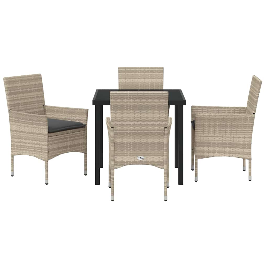 Tuin eettafelset met kussen 5 pcs Lichtgrijs poly rattan – afbeelding 7