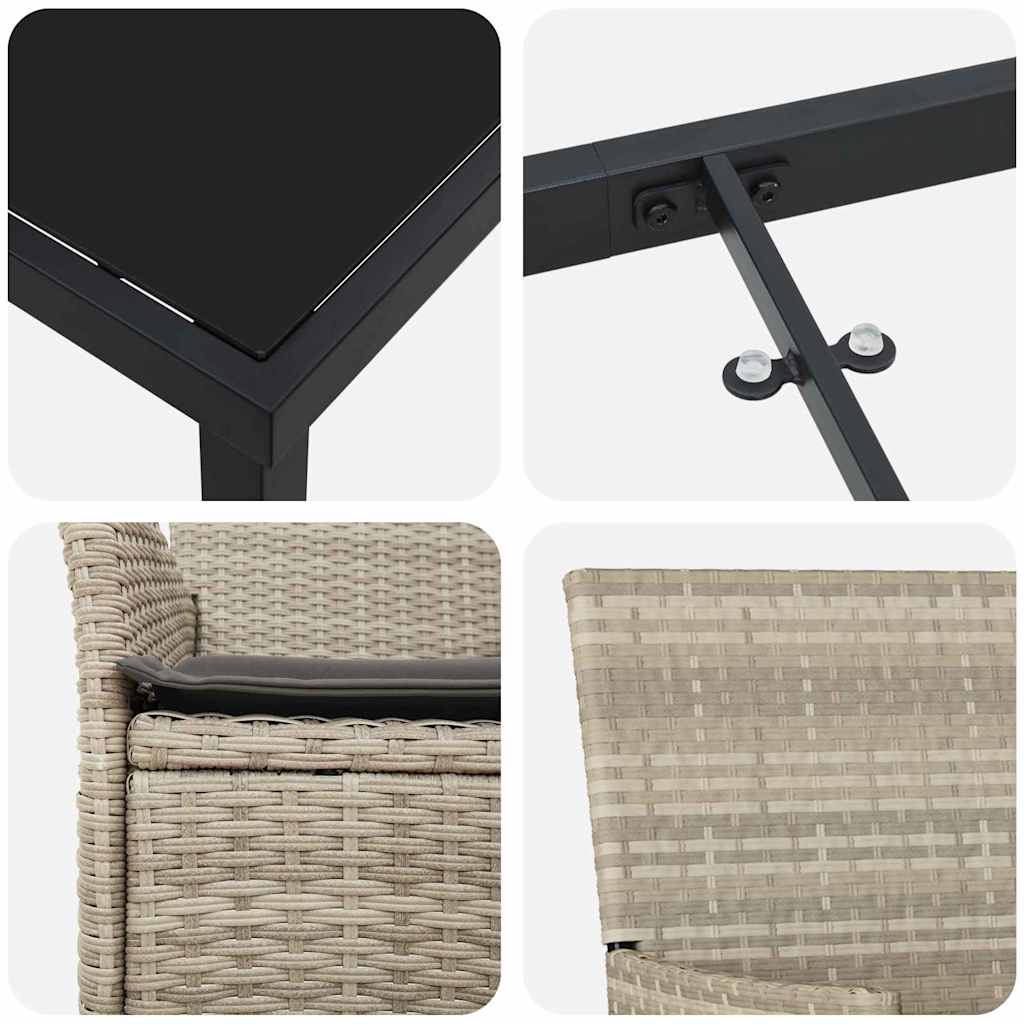 Tuin eettafelset met kussen 5 pcs Lichtgrijs poly rattan – afbeelding 9