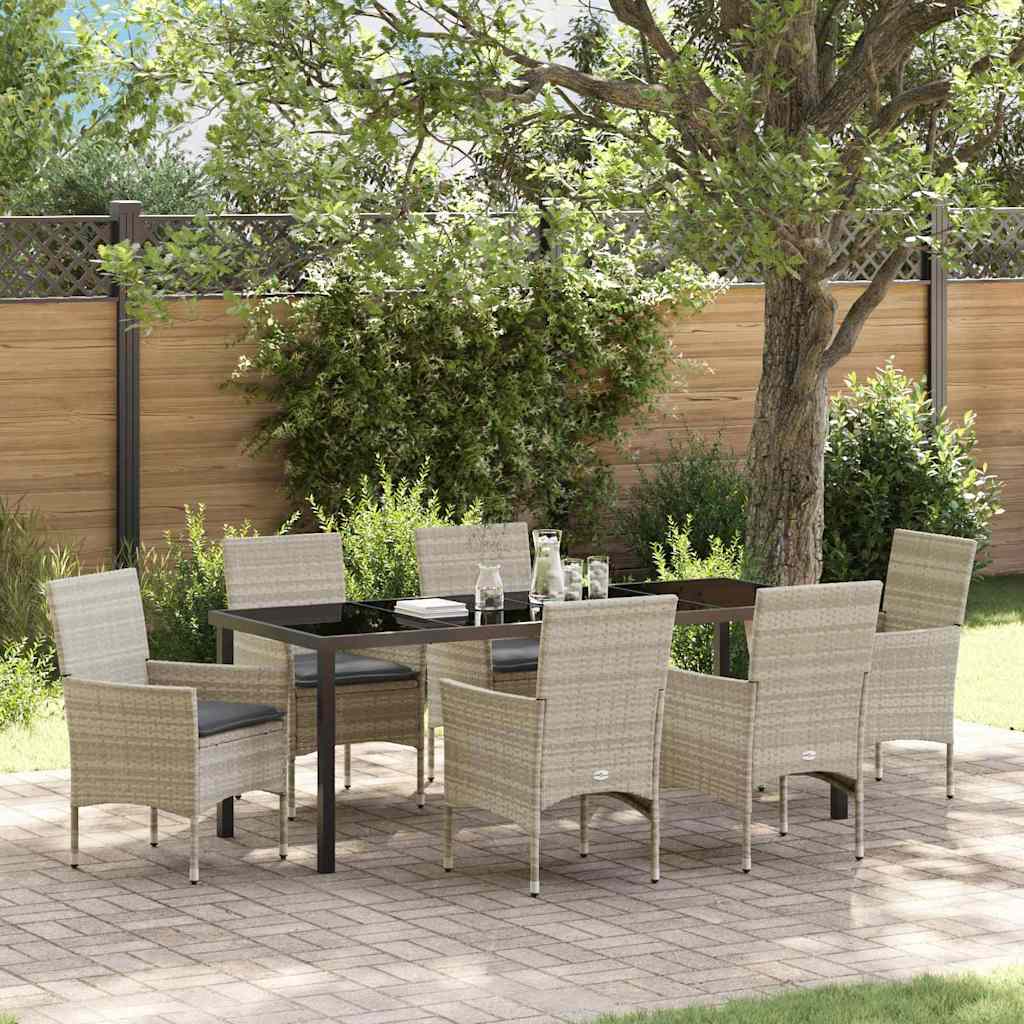 Tuin eettafelset met kussen 7 pcs Lichtgrijs poly rattan – afbeelding 1