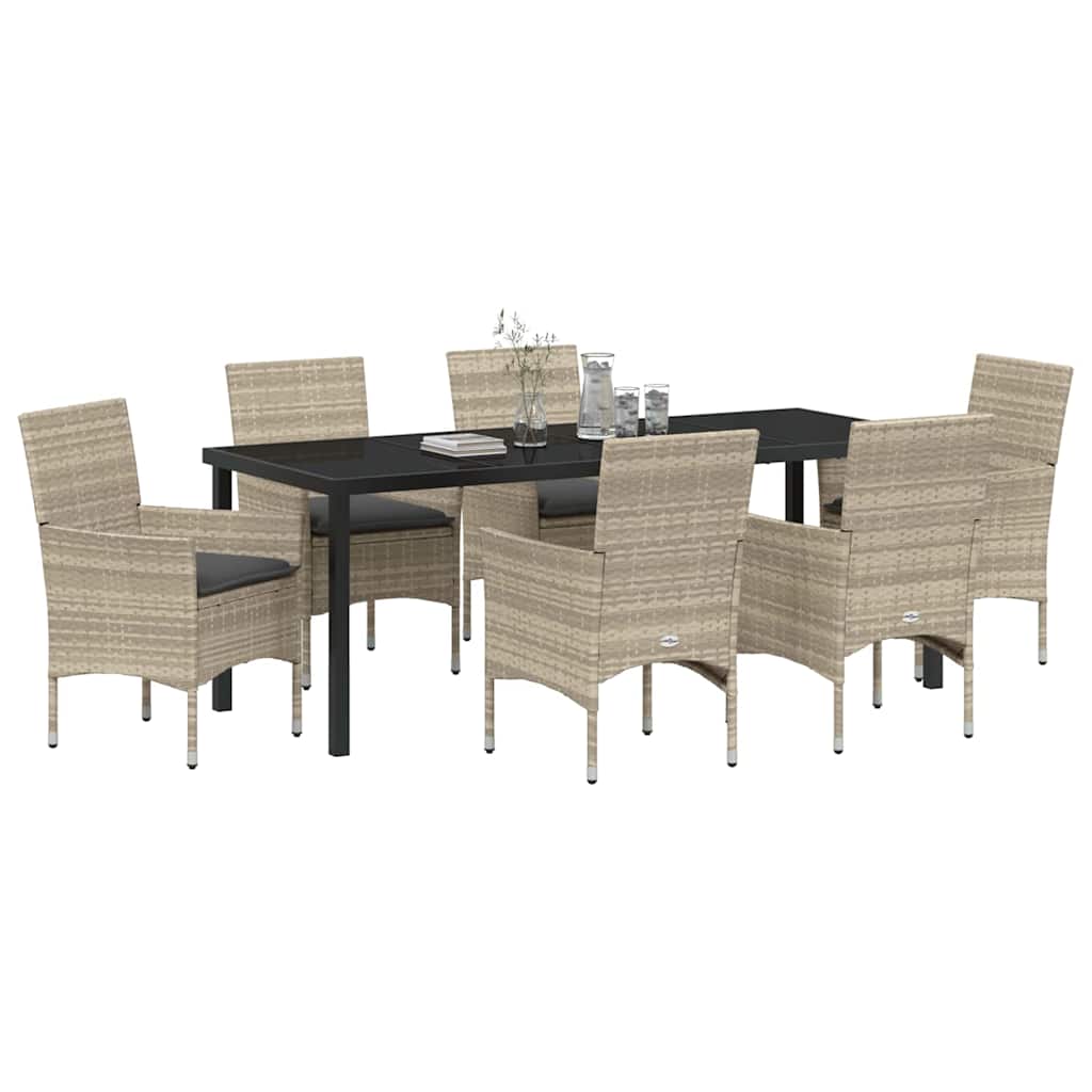 Tuin eettafelset met kussen 7 pcs Lichtgrijs poly rattan – afbeelding 3