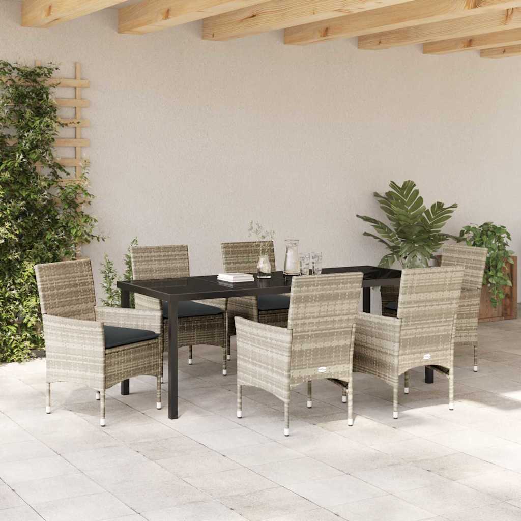Tuin eettafelset met kussen 7 pcs Lichtgrijs poly rattan – afbeelding 4