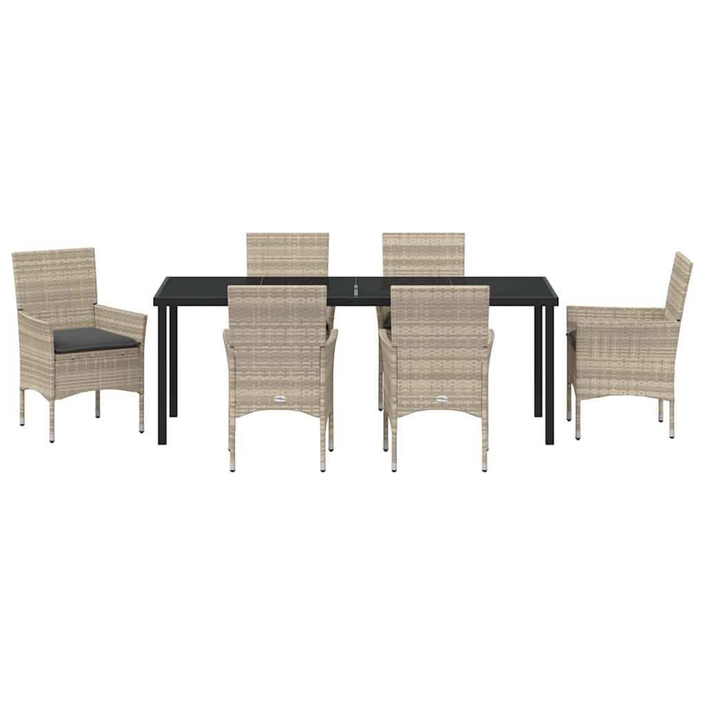 Tuin eettafelset met kussen 7 pcs Lichtgrijs poly rattan – afbeelding 7
