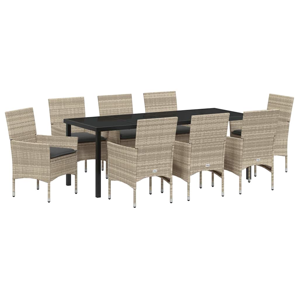 Tuin eettafelset met kussen 9 pcs Lichtgrijs poly rattan – afbeelding 2