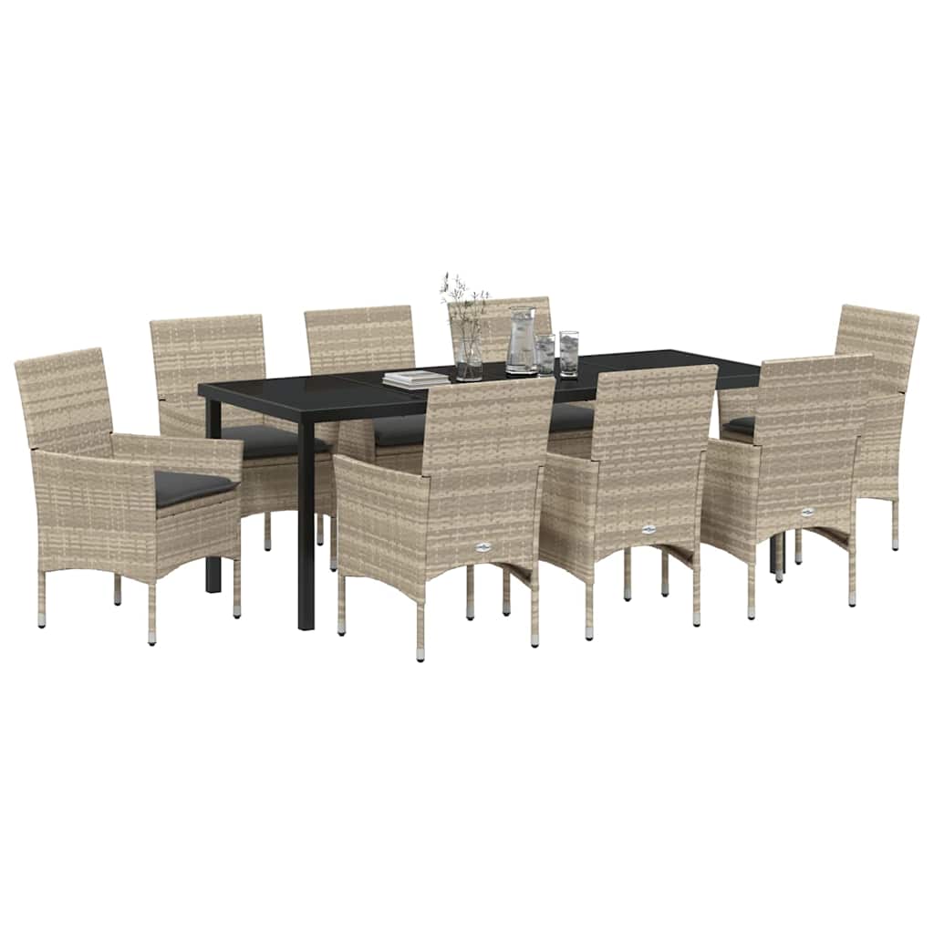 Tuin eettafelset met kussen 9 pcs Lichtgrijs poly rattan – afbeelding 3