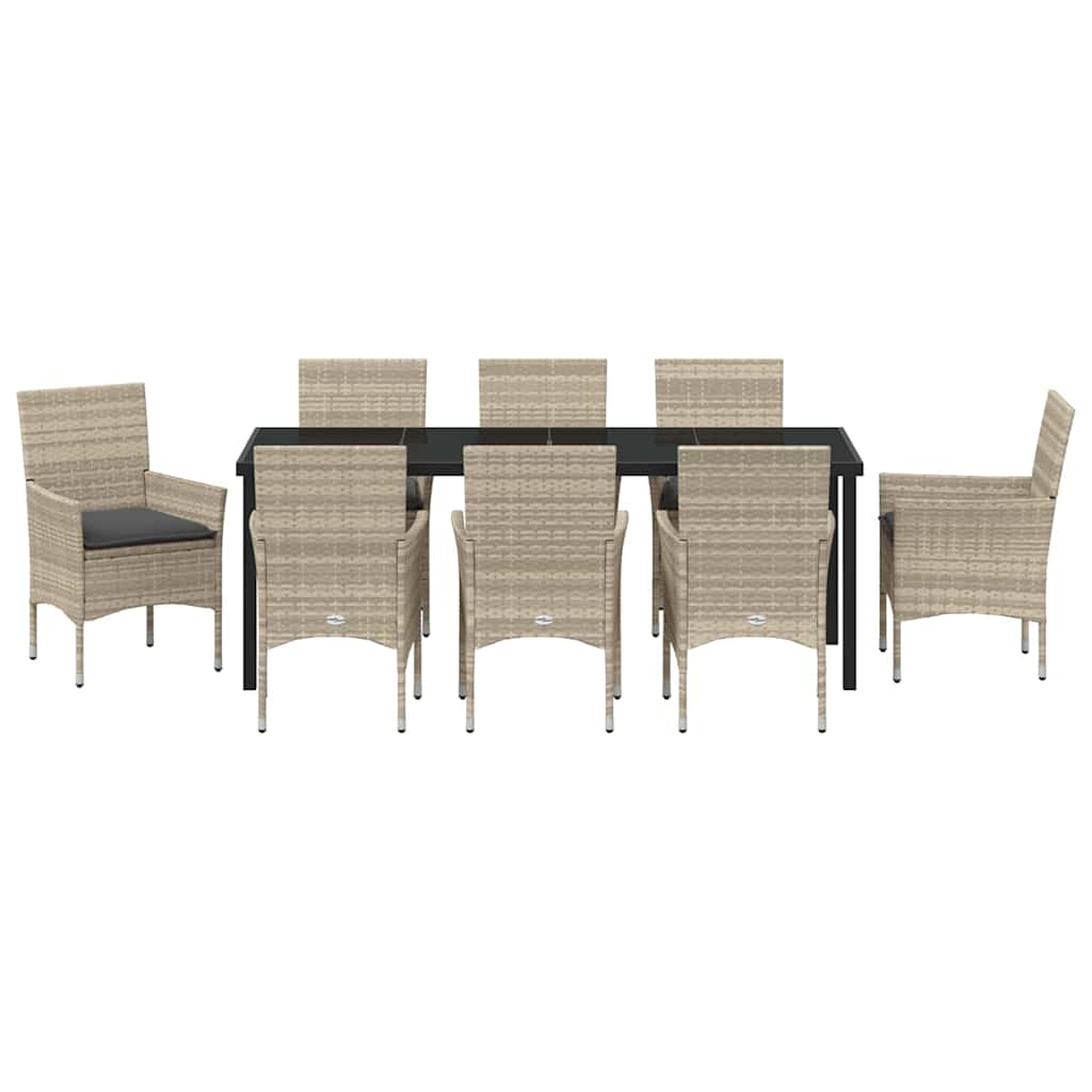 Tuin eettafelset met kussen 9 pcs Lichtgrijs poly rattan – afbeelding 7