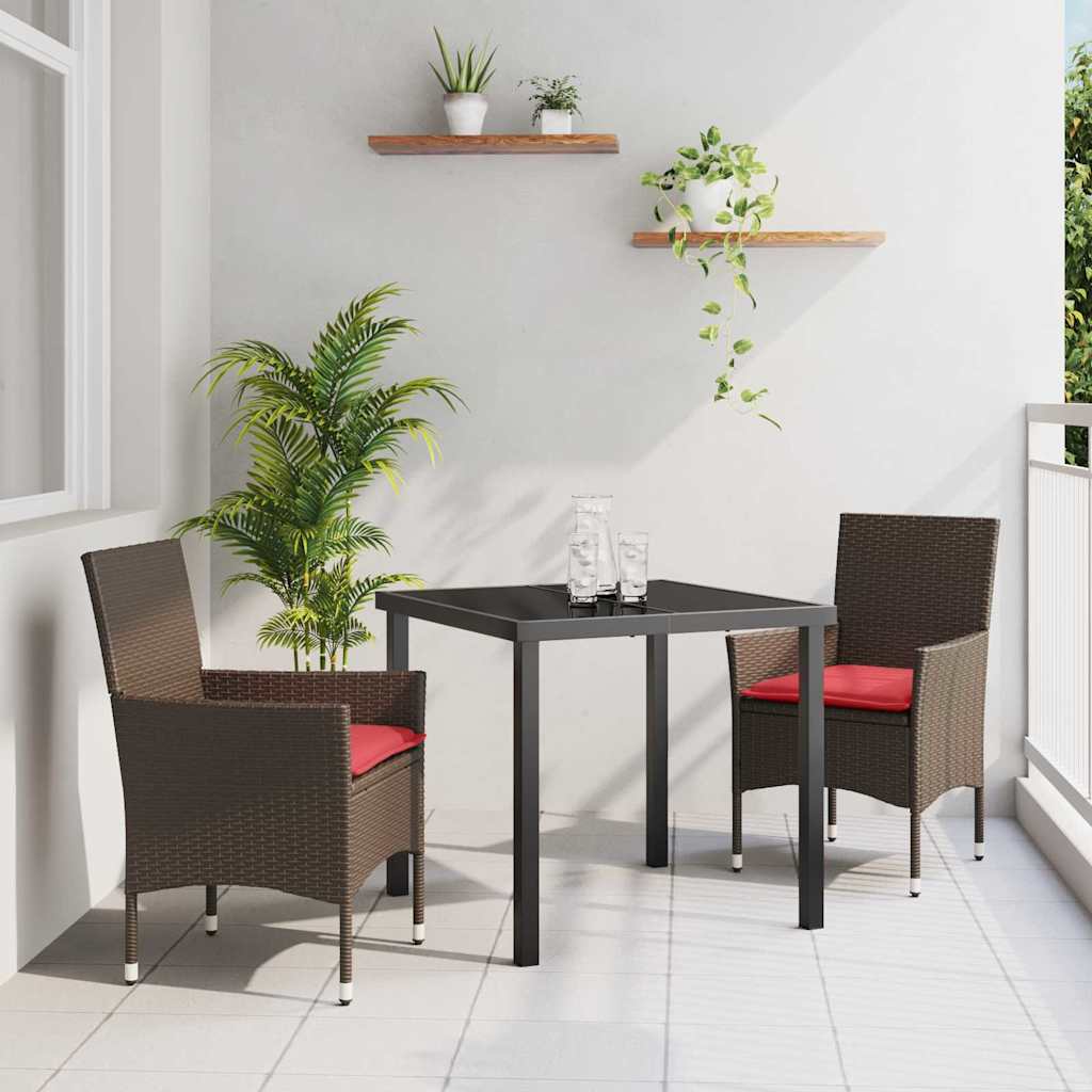 Tafel en stoelen set met kussen 3 pcs Bruin PE Rattan – afbeelding 1