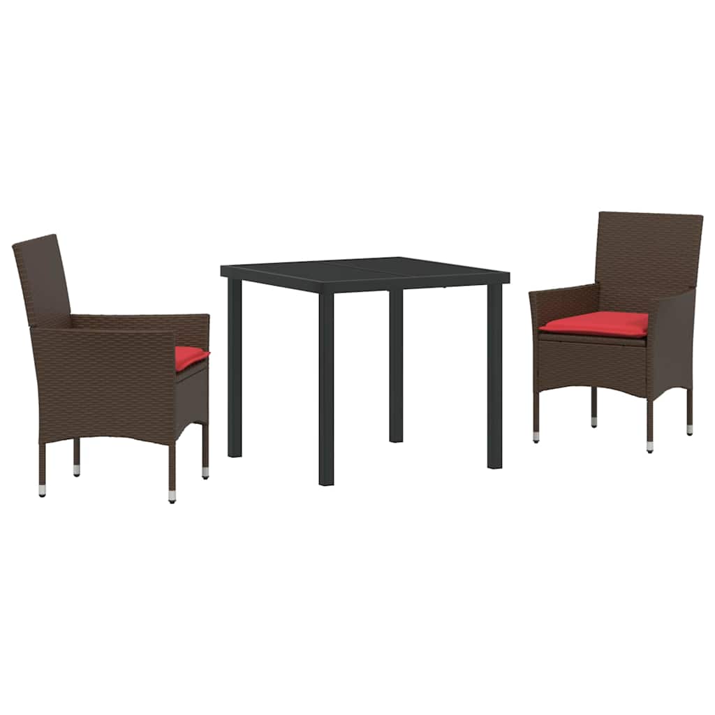 Tafel en stoelen set met kussen 3 pcs Bruin PE Rattan – afbeelding 2