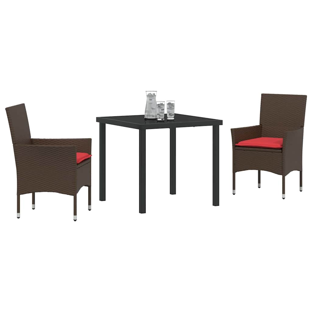 Tafel en stoelen set met kussen 3 pcs Bruin PE Rattan – afbeelding 3