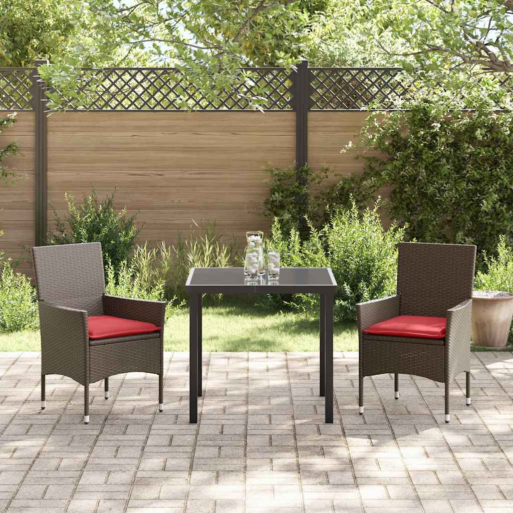 Tafel en stoelen set met kussen 3 pcs Bruin PE Rattan – afbeelding 4