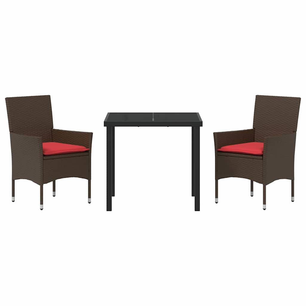 Tafel en stoelen set met kussen 3 pcs Bruin PE Rattan – afbeelding 7