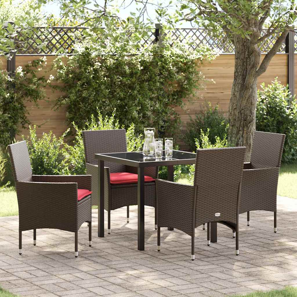 Tafel en stoelen set met kussen 5 pcs Bruin PE Rattan – afbeelding 1