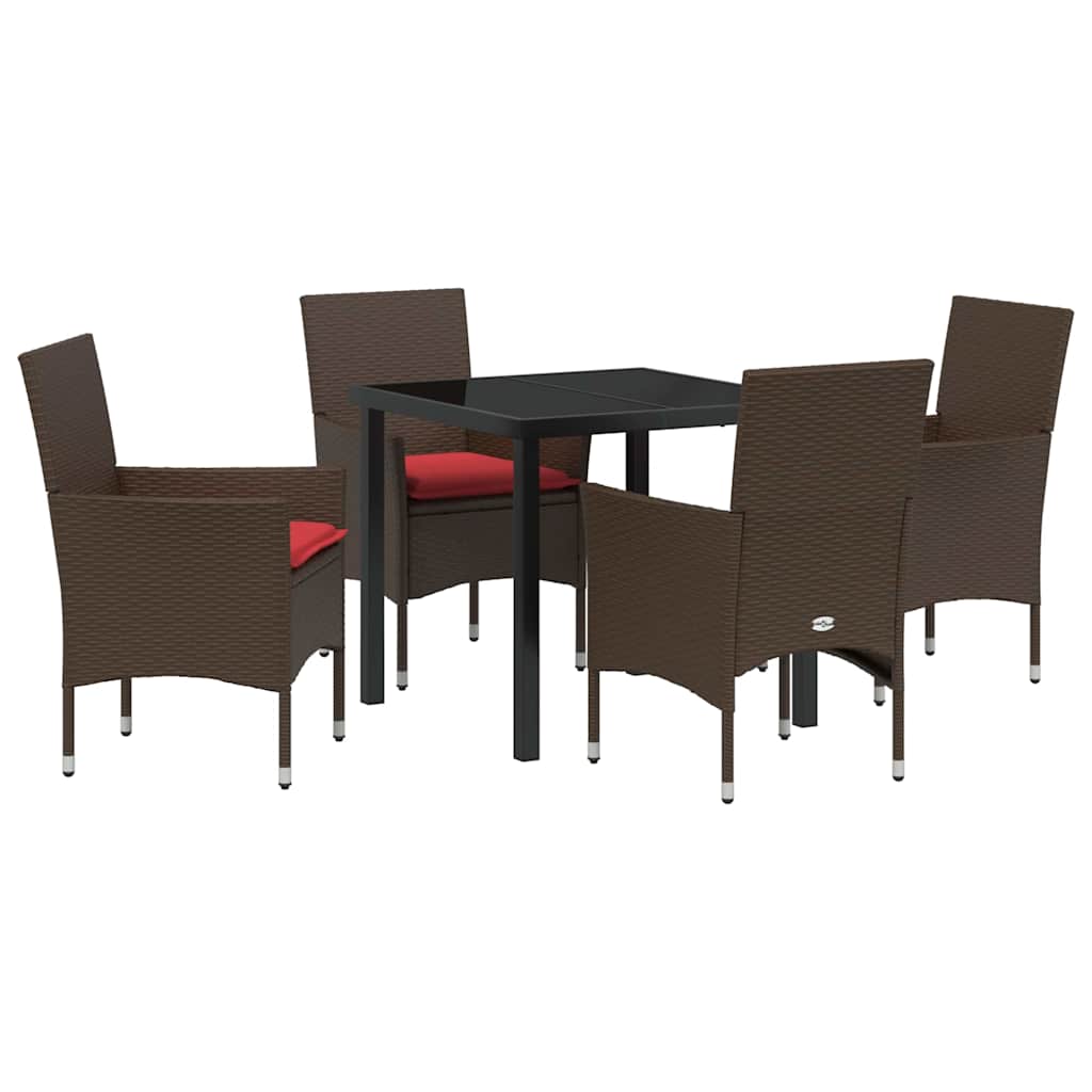 Tafel en stoelen set met kussen 5 pcs Bruin PE Rattan – afbeelding 2