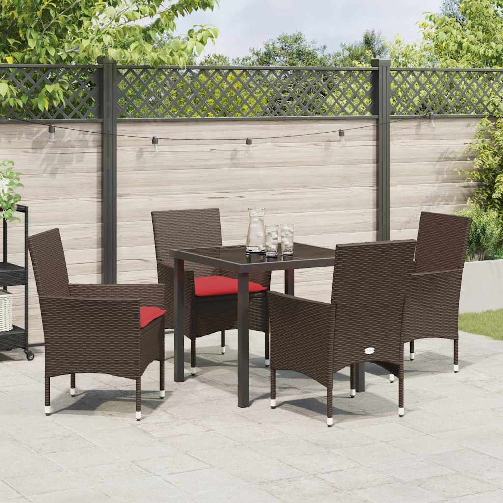 Tafel en stoelen set met kussen 5 pcs Bruin PE Rattan – afbeelding 4