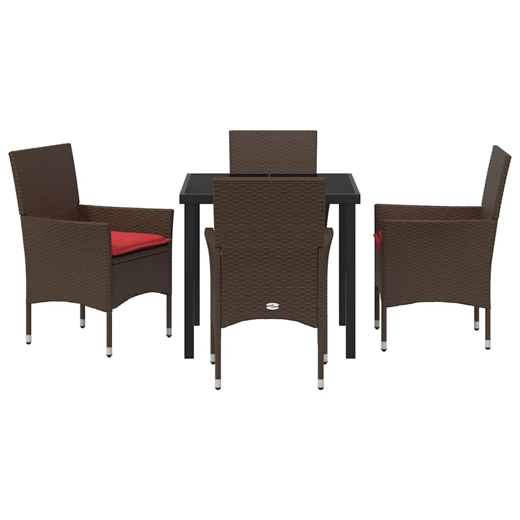 Tafel en stoelen set met kussen 5 pcs Bruin PE Rattan – afbeelding 7