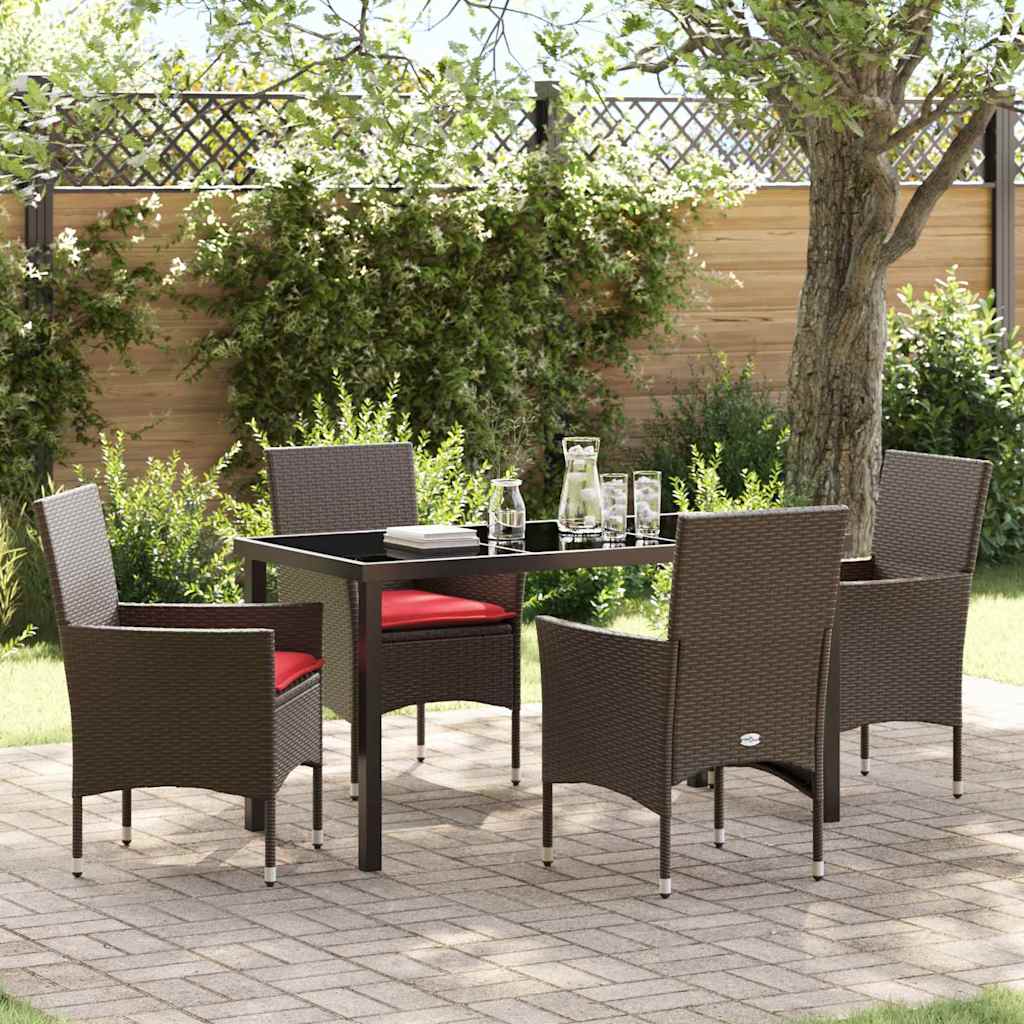 Tafel en stoelen set met kussen 5 pcs Bruin PE Rattan – afbeelding 1