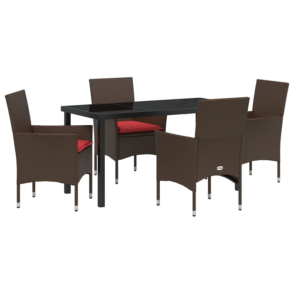 Tafel en stoelen set met kussen 5 pcs Bruin PE Rattan – afbeelding 2