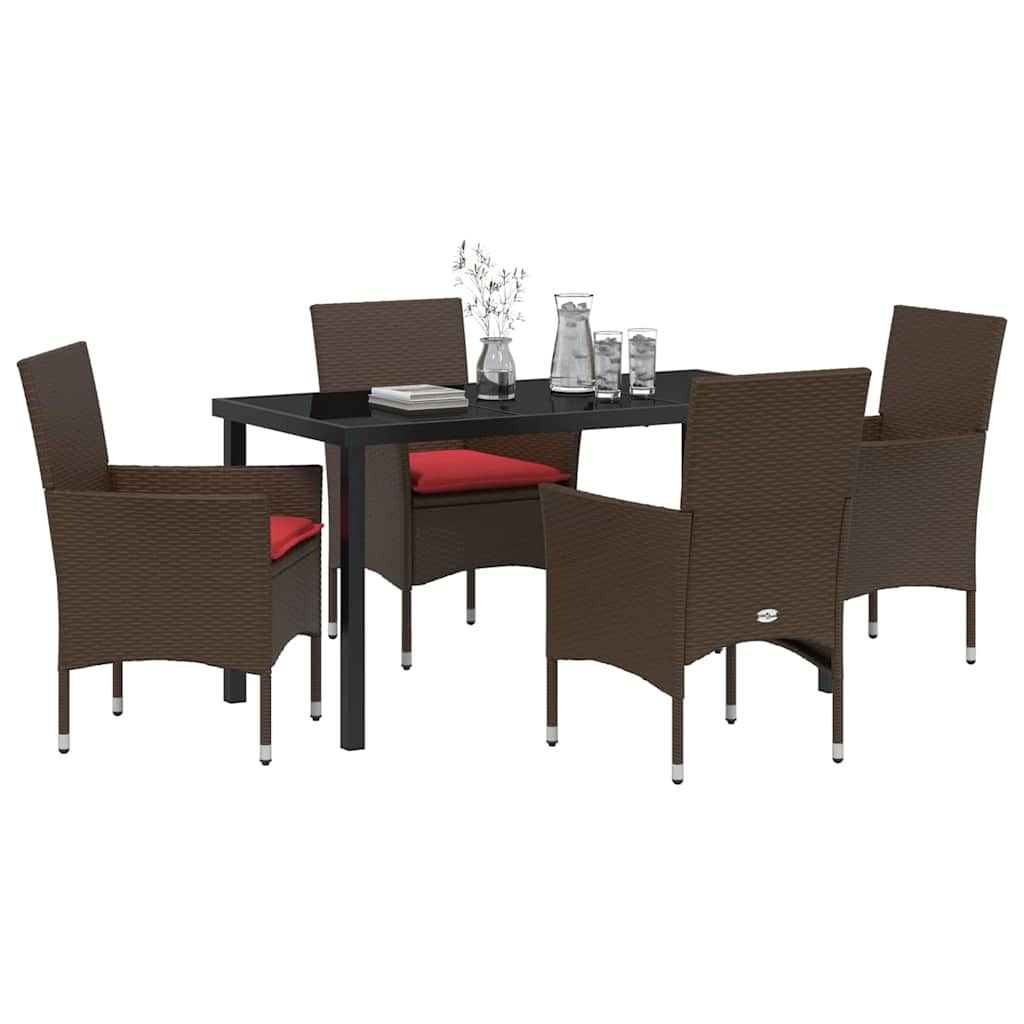 Tafel en stoelen set met kussen 5 pcs Bruin PE Rattan – afbeelding 3