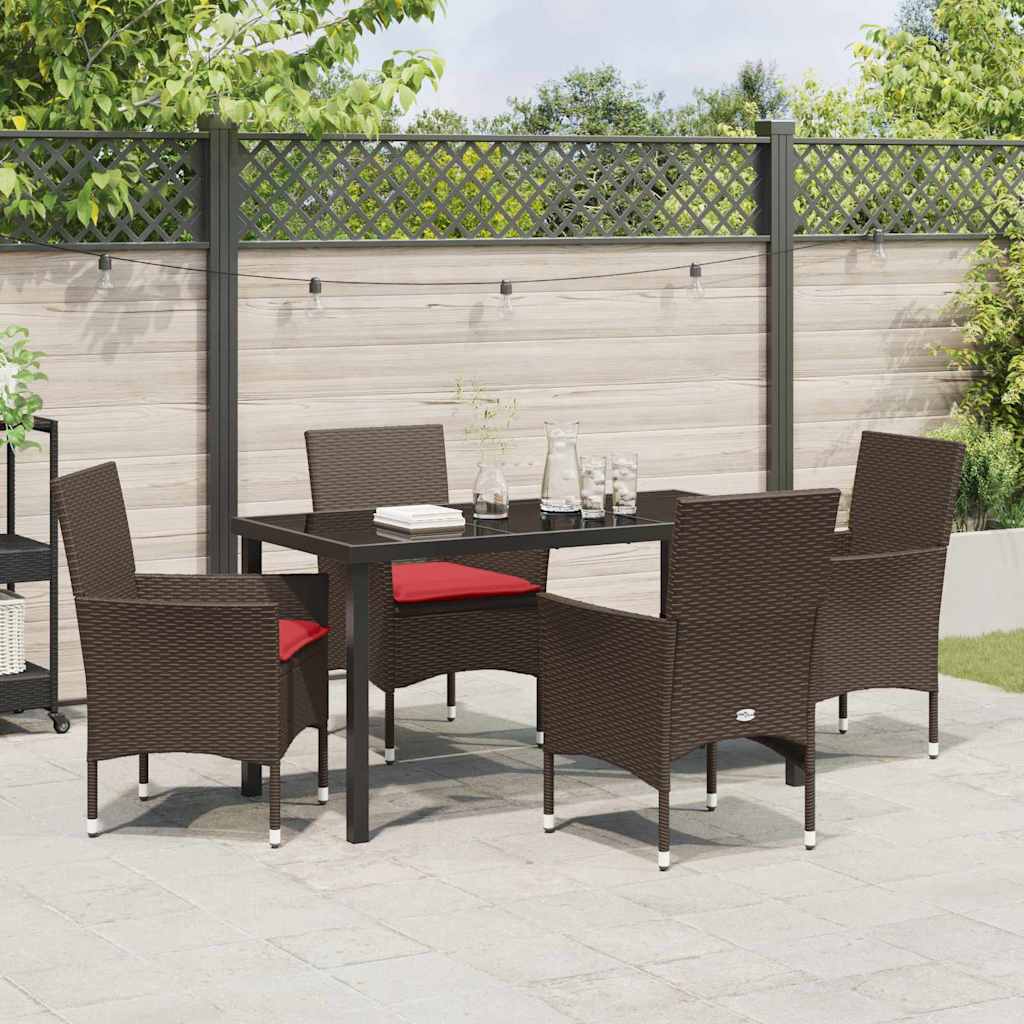 Tafel en stoelen set met kussen 5 pcs Bruin PE Rattan – afbeelding 4