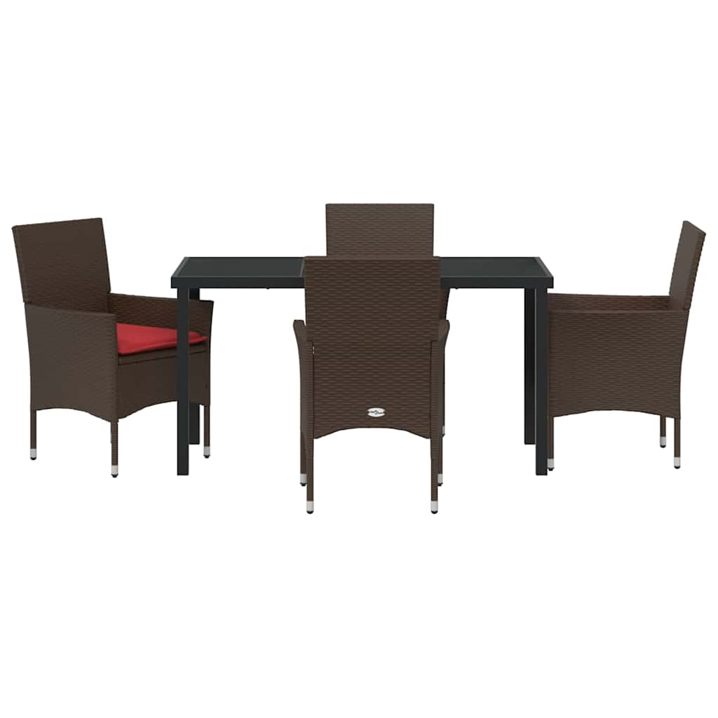 Tafel en stoelen set met kussen 5 pcs Bruin PE Rattan – afbeelding 7