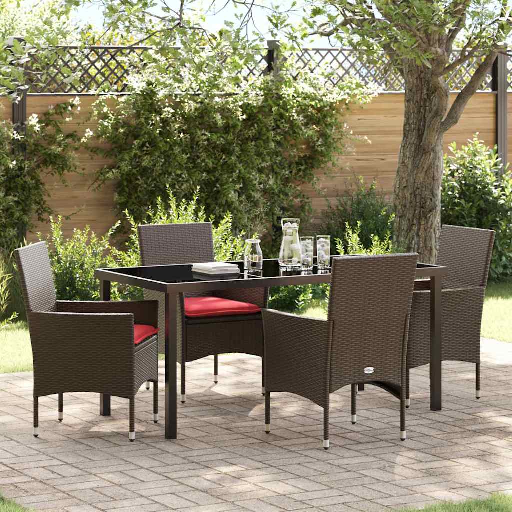 Tafel en stoelen set met kussen 5 pcs Bruin PE Rattan – afbeelding 1