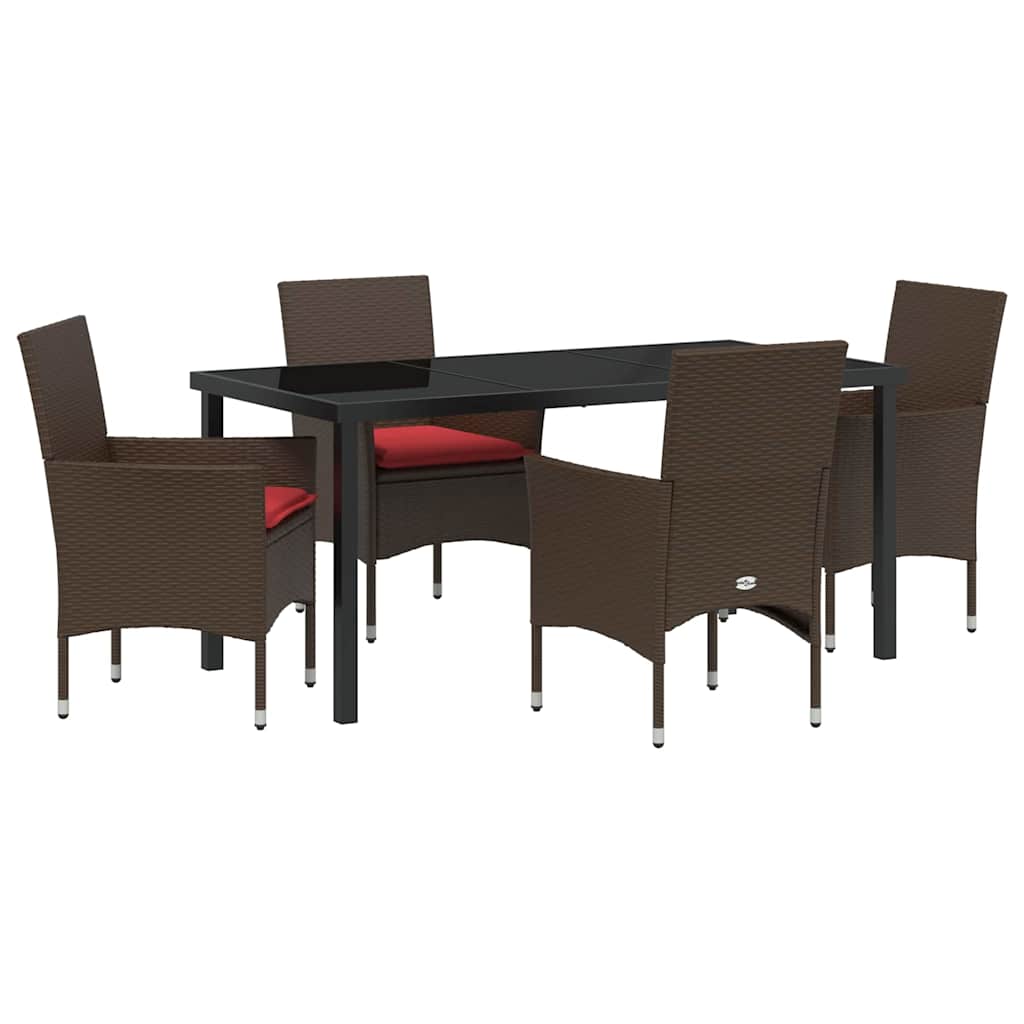Tafel en stoelen set met kussen 5 pcs Bruin PE Rattan – afbeelding 2