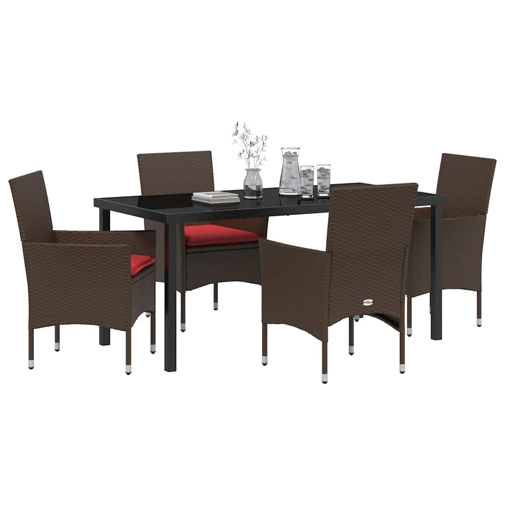 Tafel en stoelen set met kussen 5 pcs Bruin PE Rattan – afbeelding 3