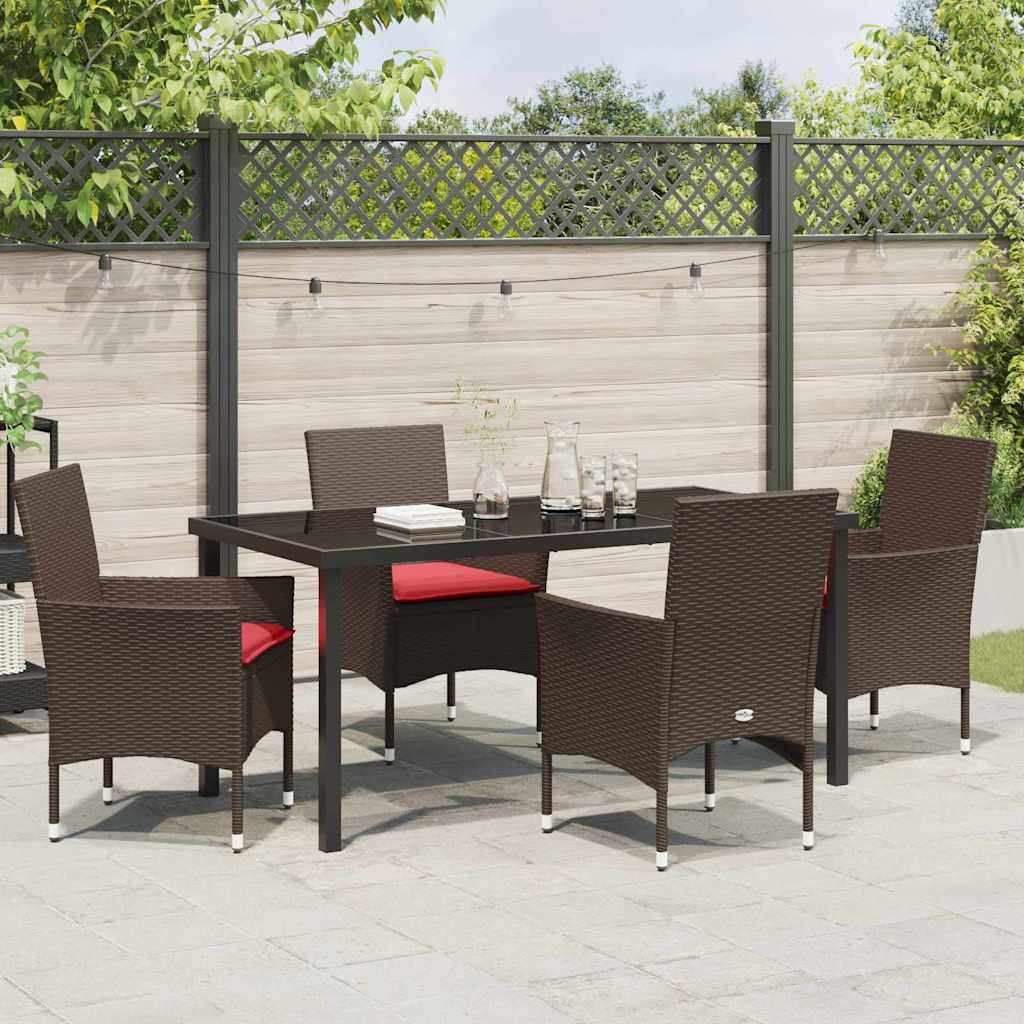 Tafel en stoelen set met kussen 5 pcs Bruin PE Rattan – afbeelding 4