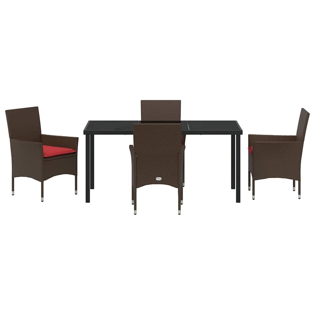Tafel en stoelen set met kussen 5 pcs Bruin PE Rattan – afbeelding 7