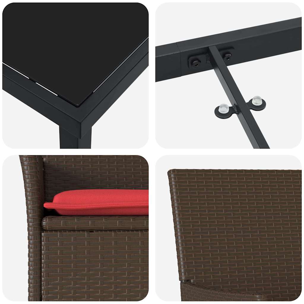 Tafel en stoelen set met kussen 5 pcs Bruin PE Rattan – afbeelding 9