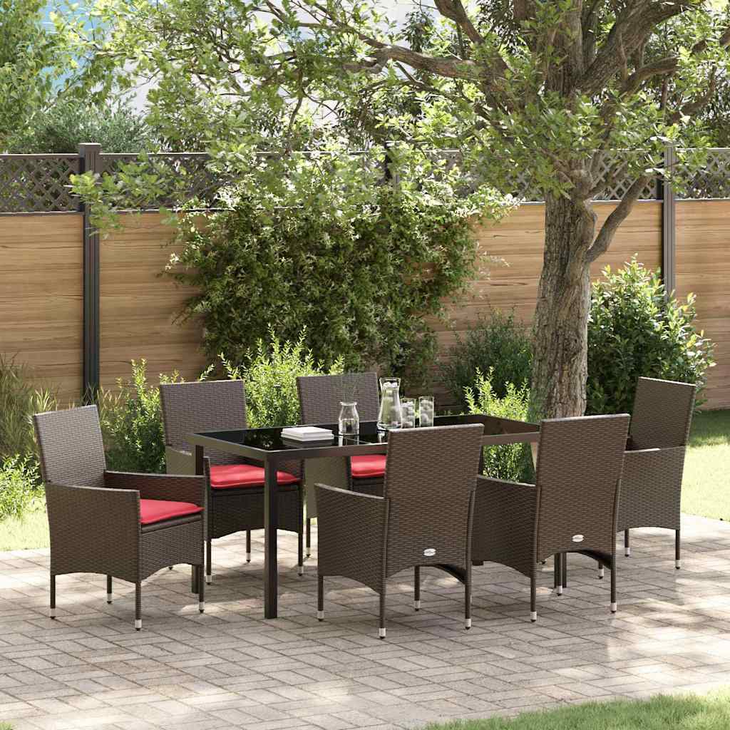 Tafel en stoelen set met kussen 7 pcs Bruin PE Rattan – afbeelding 1