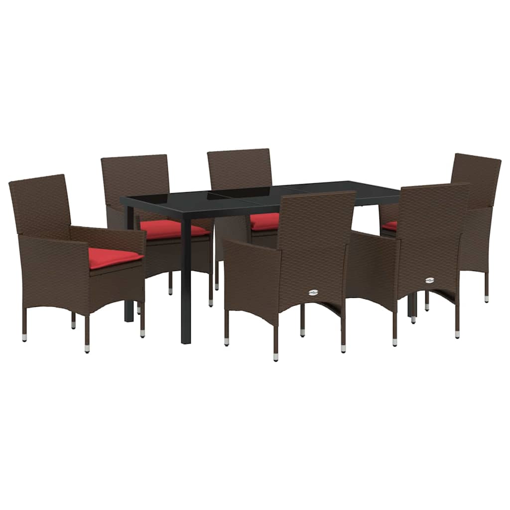 Tafel en stoelen set met kussen 7 pcs Bruin PE Rattan – afbeelding 2